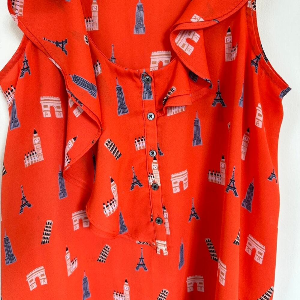 Maeve Anthropologie Blouse Womens 2 Preppy Office Flirty Summer Career Orange - Picture 5 of 10